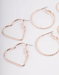 Rose Gold Heart & Round Hoop Earrings Pack - link has visual effect only