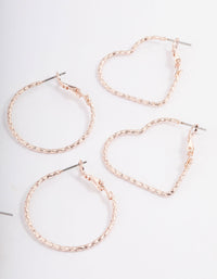 Rose Gold Heart & Round Hoop Earrings Pack - link has visual effect only