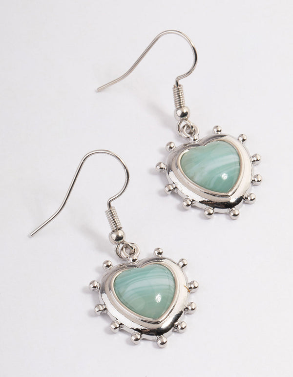 Silver Grunge Heart Stone Drop Earrings