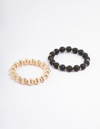 Black Mixed Texture Bead & Disc Bracelet Pack - link has visual effect only