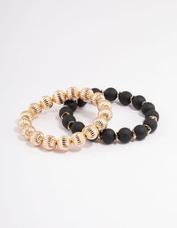 Black Mixed Texture Bead & Disc Bracelet Pack - link has visual effect only