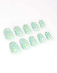 Plastic Mint Daisy Press On Nails - link has visual effect only