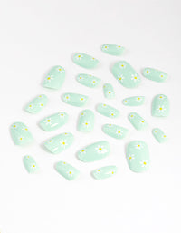 Plastic Mint Daisy Press On Nails - link has visual effect only