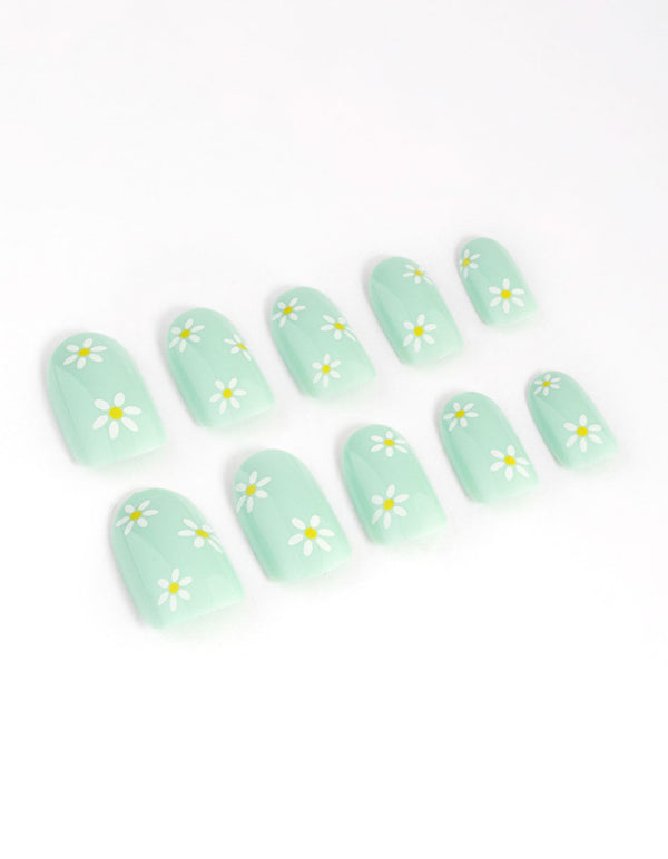 Plastic Mint Daisy Press On Nails