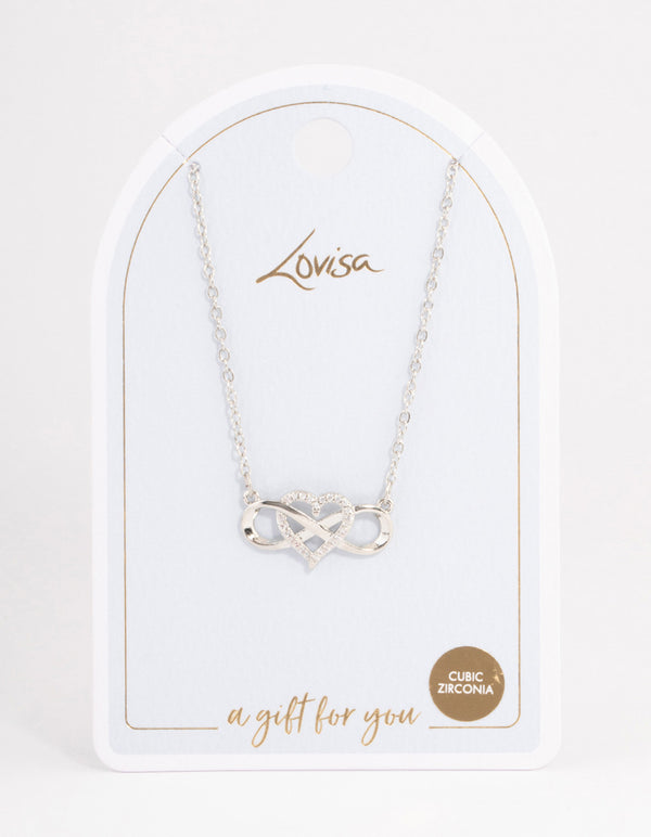 Rhodium Infinity Heart Diamante Necklace