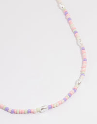 Silver Multi-Coloured Beaded Necklace - link has visual effect only