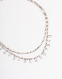 Silver Double Row Dainty Rectangle Diamante Necklace - link has visual effect only