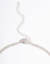 Silver Double Row Dainty Rectangle Diamante Necklace - link has visual effect only