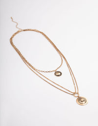 Gold Double Row Mixed Chain Shield Necklace - link has visual effect only