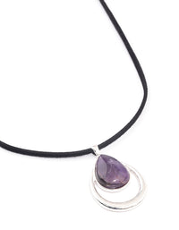 Silver Amethyst Double Teardrop Cord Necklace - link has visual effect only