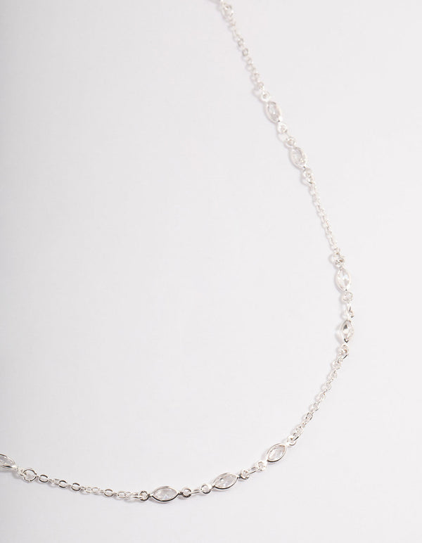 Rhodium Cubic Zirconia Dainty Stone Chain Necklace