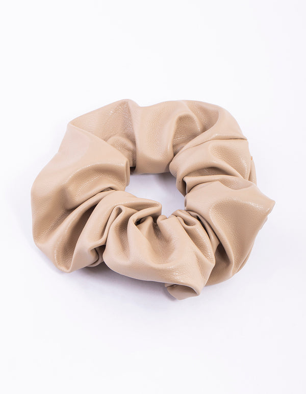 Faux Leather Neutral Fabric Scrunchie