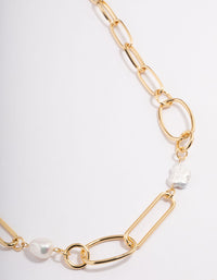 Gold Plated Variety Link Freshwater Pearl Necklace - link has visual effect only