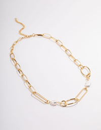 Gold Plated Variety Link Freshwater Pearl Necklace - link has visual effect only