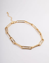 Gold Plated Long Link Chain Necklace - link has visual effect only