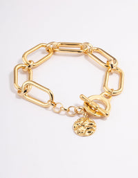 Gold Plated Large Link Disc FOB Bracelet - link has visual effect only