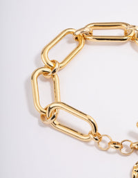 Gold Plated Large Link Disc FOB Bracelet - link has visual effect only