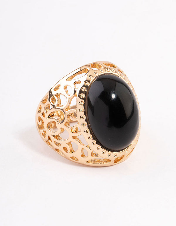 Gold Black Filigree Ring