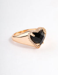 Gold Black Statement Heart Ring - link has visual effect only