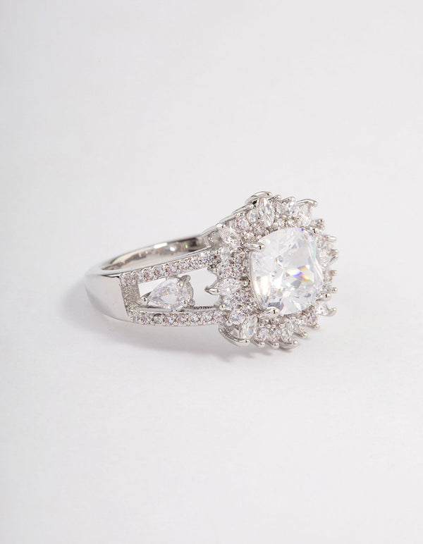 Silver Cushion Halo Ring