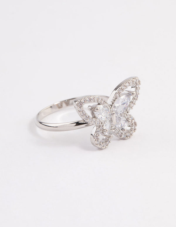 Rhodium Sparkling Butterfly Cocktail Ring