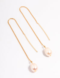 Gold Plated Thread Through Pearl Earrings - link has visual effect only