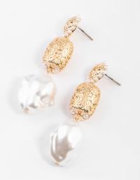 Gold Textured Pearl Drop Earrings - link has visual effect only