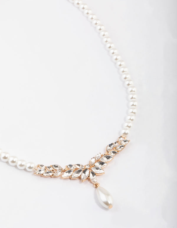 Gold Teardrop Pearl Necklace