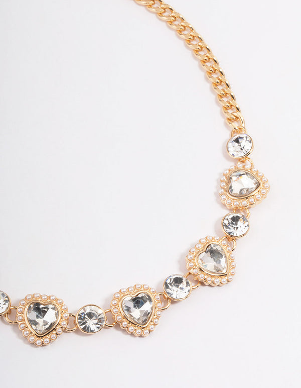 Gold Crystal Heart Choker