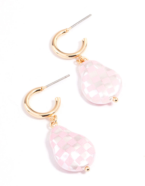 Gold & Pink Pearl Hoop Earrings