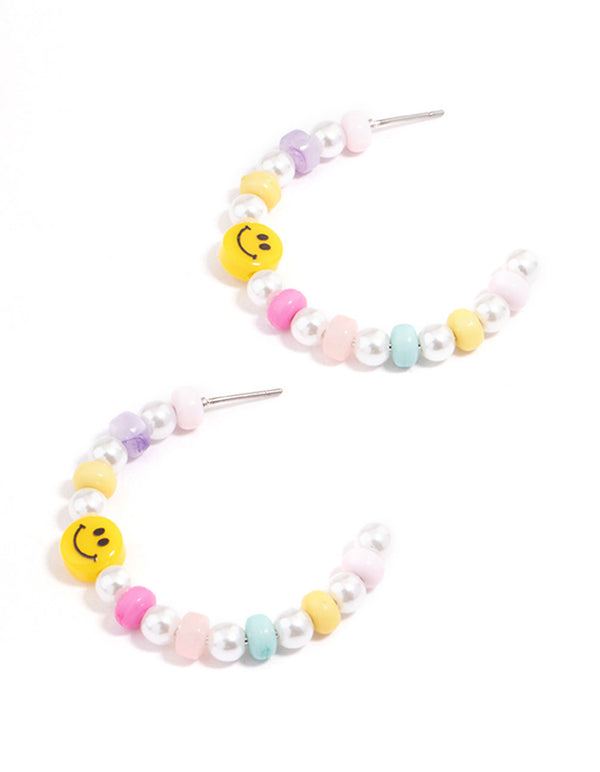 Rhodium Smiley Hoop Earrings