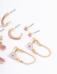 Pink Flower Chain Stacker Earrings - link has visual effect only