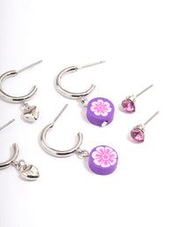 Rhodium Puffy Heart Stacker Earrings - link has visual effect only