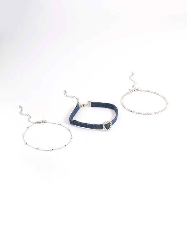 Rhodium Denim Heart Choker