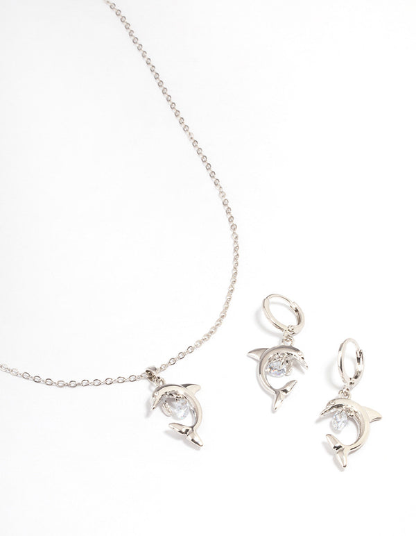 Rhodium Dolphin Jewellery Set