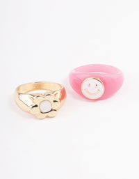 Pink Smiley Flower Ring Pack - link has visual effect only