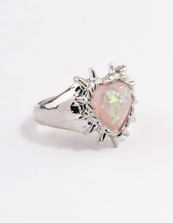 Rhodium Spark Heart Ring