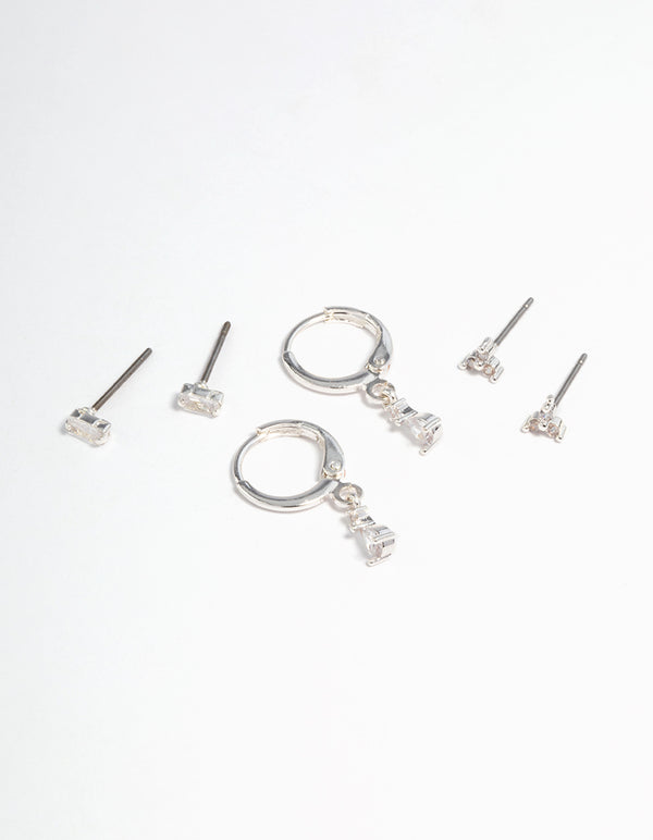 Silver Plated Crystal Pear Huggie Earrings 6-Pack