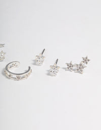 Silver Plated Cubic Zirconia Celestial Stud Earrings 6-Pack - link has visual effect only