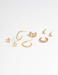 Gold Plated Star & Moon Stud Earrings 8-Pack - link has visual effect only