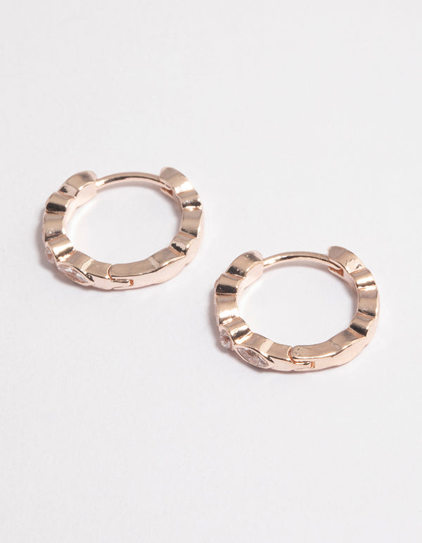 Rose Gold Diamante Row Huggie Earrings