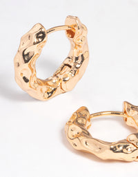 Gold Hammered Thick Huggie Earrings - link has visual effect only