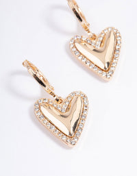 Gold Diamante Edge Heart Huggie Earrings - link has visual effect only