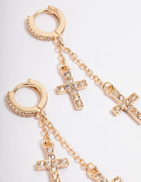 Gold Diamante Double Cross Huggie Earrings - link has visual effect only