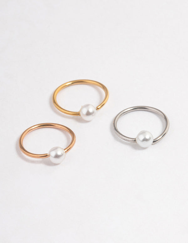 Mixed Metal Pearl Nose Ring Pack