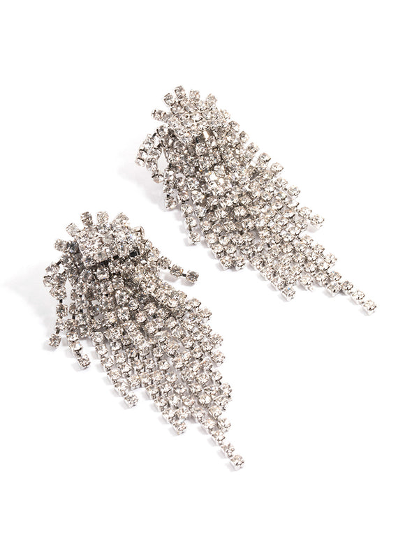 Rhodium Diamante Cupchain Cluster Drop Earrings