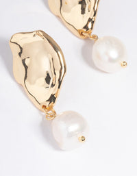 Gold Plated Molten Irregular Freshwater Pearl Drop Earrings - link has visual effect only