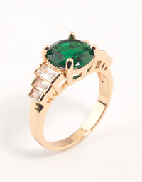 Gold & Emerald Green Round Baguette Ring - link has visual effect only