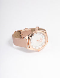 Rose Gold Square Face Textured Faux Leather Watch - link has visual effect only