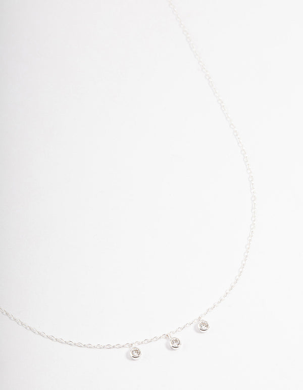 Sterling Silver Bezel Trio Cubic Zirconia Necklace